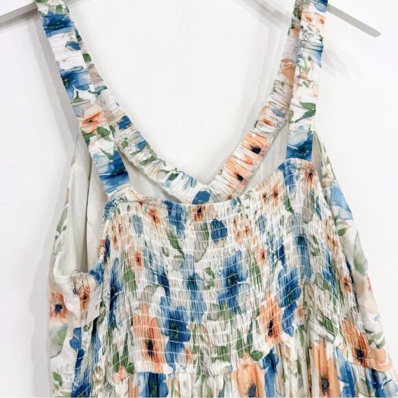 Penelope Rose White Blue Peach Floral V Neck Tiered Maxi Tank Dress NEW - Picture 14 of 16